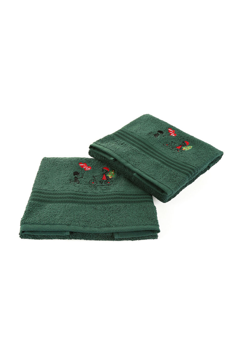 Set de prosoape verzi cu broderie tematica - 2 piese